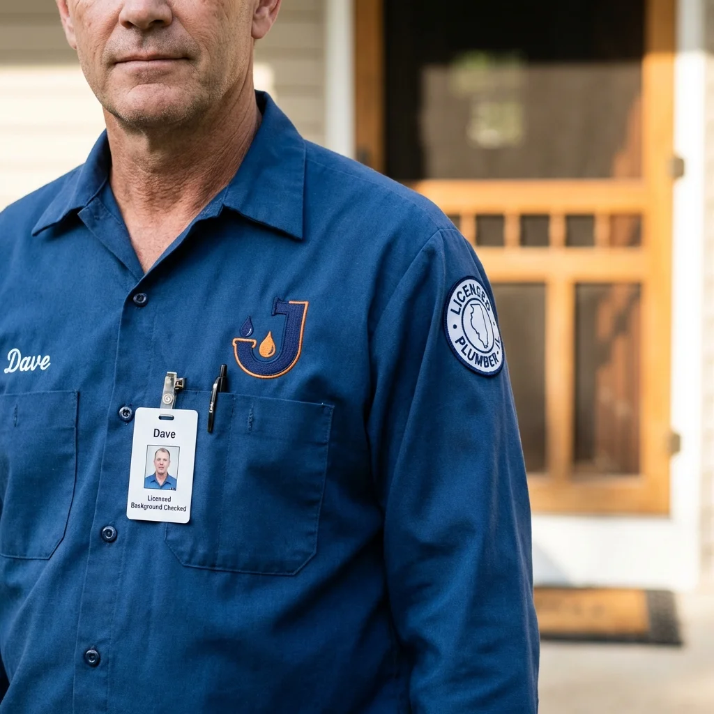 Licensed plumber showing ID badge in Beltsville, MD
