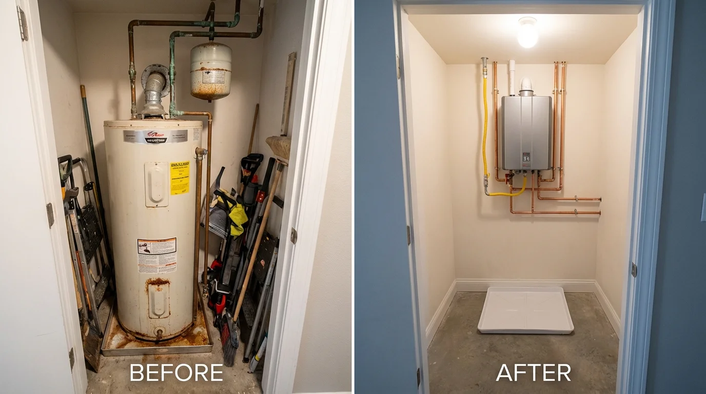 Tank water heater versus wall-mounted tankless unit comparison for Beltsville, MD homeowners